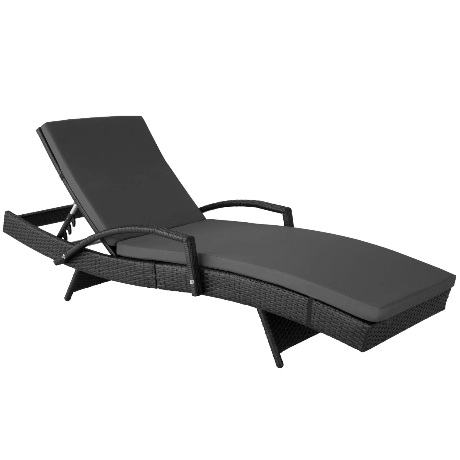 Tectake Aluminium Rattan Sonnenliege Océane Wetterfest und Uv Beständig 5 Fach Verstellbare Rückenlehne  190 x 71 x 74 50 cm Schwarz